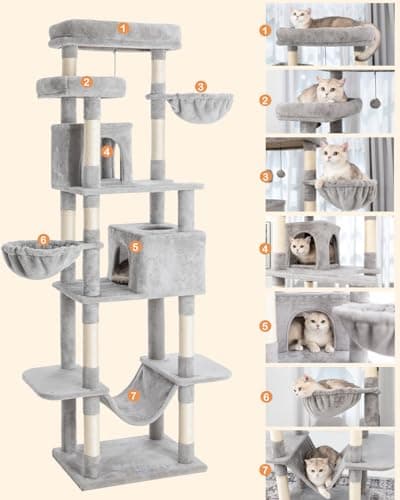 81-Inch Tall Cat Tree with Scratching Post & Plush Caves for Indoor Cats