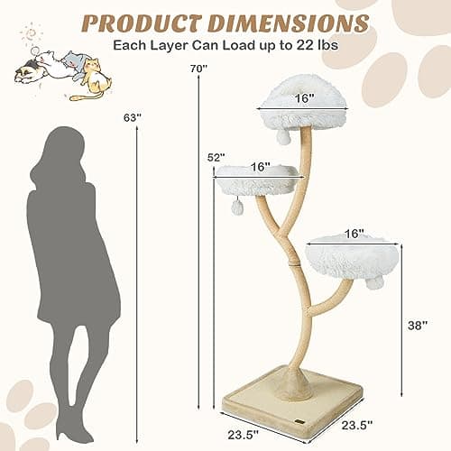 Tall 70" Cat Tree with Scratching Posts, 3 Cozy Perches & Dangling Balls for Large Cats