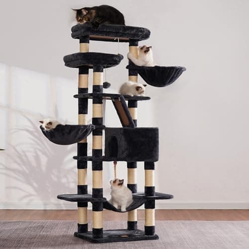 Heybly 68 Inch Multi-Level Cat Tree with Plush Perches and Caves HCT025G