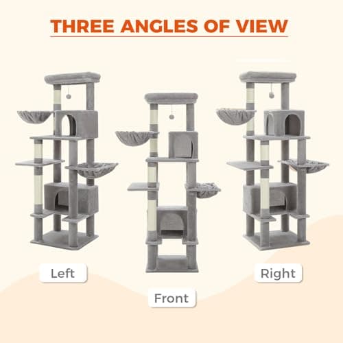 PEQULTI Super Large 66" Cat Tree for Indoor Adults Grey