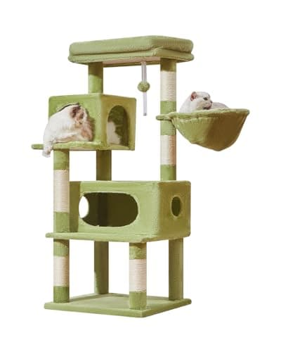 Taoqimiao Light Gray 38.2-Inch Cat Tree with Adjustable Baskets & Lux Perch MS029SW — Green
