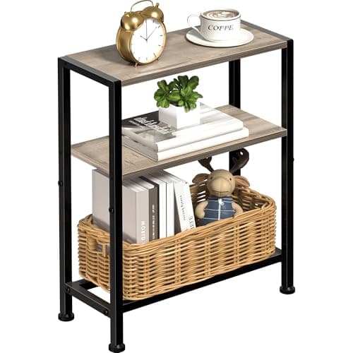 Slim Black 2-Tier Side Table for Small Spaces in Living Room, Bedroom, and Kitchen — Camel Brown-3tier