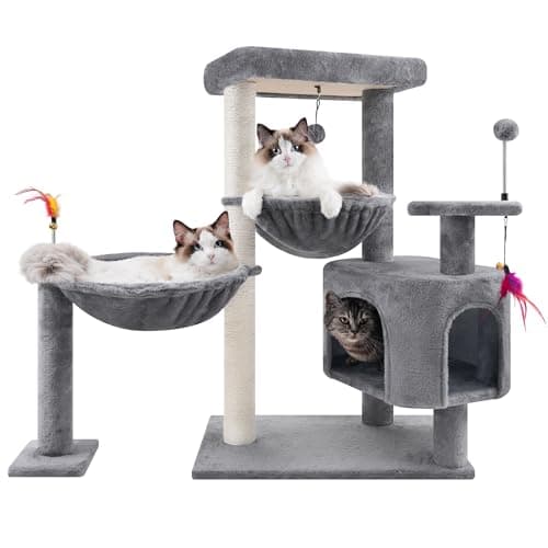 YOUPET Grey 33.46in Multi-Level Cat Tree with Hammocks and Scratching Posts