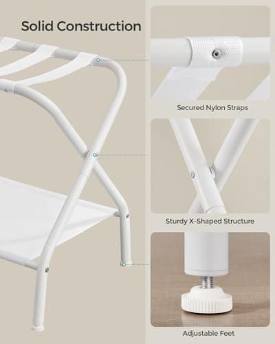 Luggage Racks for Guest Rooms and Hotels, Set of 2, Foldable, Cloud White