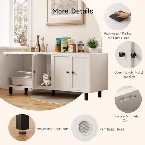 Cat Scratch Pad Litter Box Enclosure, 59 Inches, Off White, Double Room