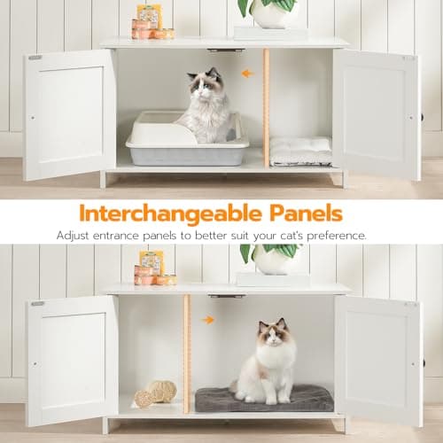 HOOBRO Large Wooden Cat House with Hidden Litter Box, White WT03MW01G2