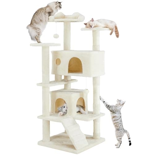 54 Inch Cat Tree Tower, Cozy Hammock & Sisal Scratching Posts, Multi-Level Beige
