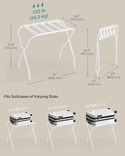 Set of 2 Steel Frame Foldable Luggage Racks for Guest Room