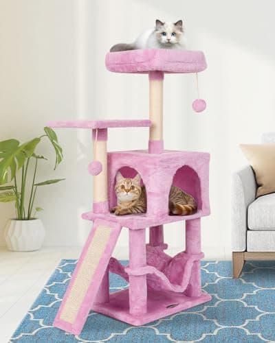 MIAO PAW Rainbow Cute Indoor Cat Tree with Scratching Post & Hammock — Pink