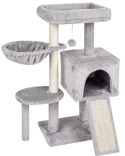 Cute Pink Cat Tree with Scratching Posts & Jump Platform — Grey