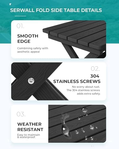 Serwall HDPE Adirondack Portable Outdoor Side Table, Black