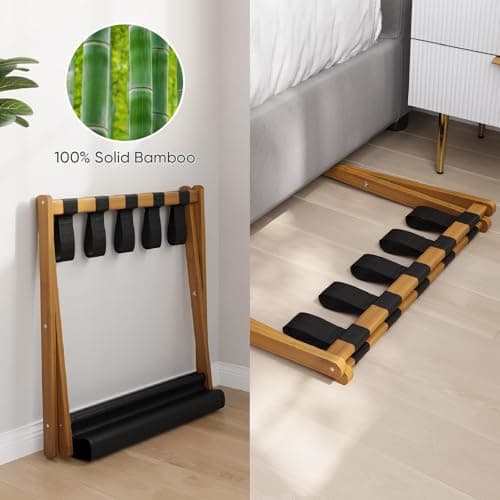 Folding Luggage Rack for Guest Room, Wood Finish - Holds up to 131 lb