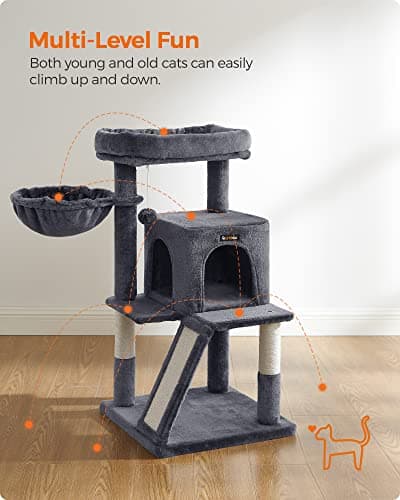 Feandrea Smoky Gray Cat Tree, Large Cat Tower 37.8" Multi-Level Condo