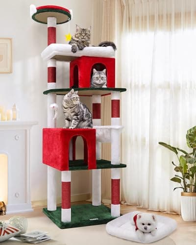 Sturdy 72in S72 Heavy Duty Cat Tree for Large Cats 20 lbs+ Light Grey — Red White Green