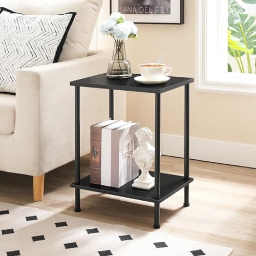 HOOBRO Black End Table with 2-Layer Storage, Stable Frame, Easy Assembly