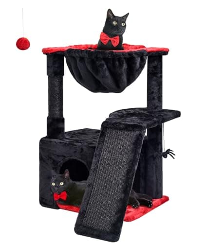 SYANDLVY Gothic Indoor Cat Tree for Large Adults with Scratching Posts & Plush Perch Black