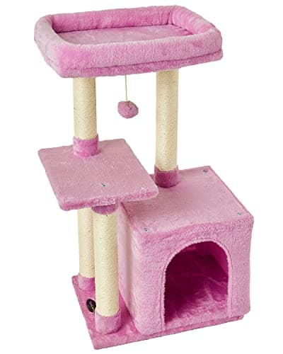 Beige Sisal Cat Tree withJump Platform and Scratching Posts — Pink