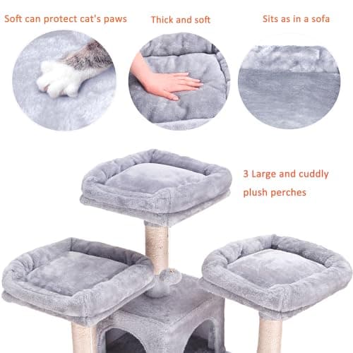 Heybly 73-Inch Cat Tree for Large Cats - Heavy Duty Indoor Condo with Plush Perch, Cozy Basket, and Scratching Posts in Light Gray