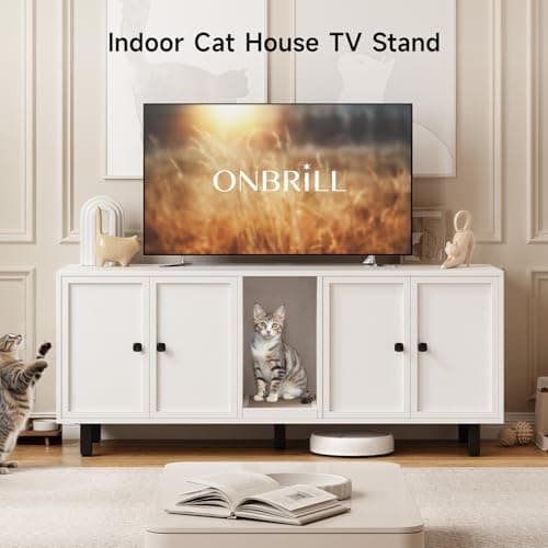 Cat Scratch Pad Litter Box Enclosure, 59 Inches, Off White, Double Room