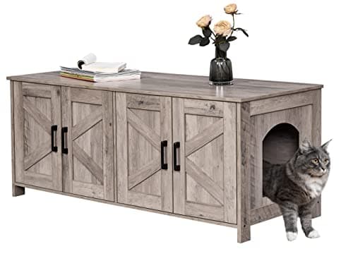 Homedy 2 Cat Litter Box Enclosure, Hidden Double Room, Black — Greige