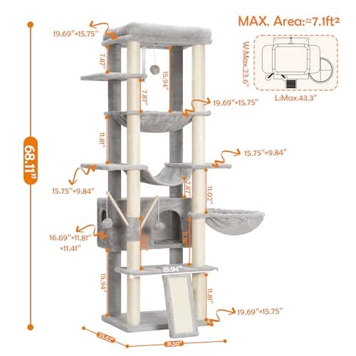 Large Cat Tree for Indoor Cats - Multi-Level Furniture with Scratching Posts and Hammocks