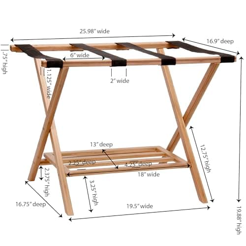 Bamboo Framed Luggage Rack with Storage | Fully Assembled
