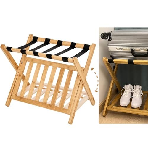 Foldable Bamboo Luggage Rack Set for Guest Rooms – No Assembly Needed