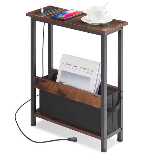 Slim Charging End Table with Storage for Small Spaces and Bedrooms
