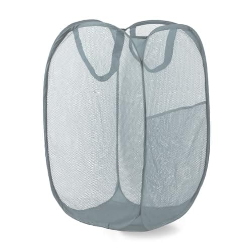 Collapsible Pink Pop Up Laundry Hamper for Travel and Storage — Grey