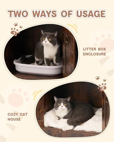 Hidden Cat Litter Box with Vent & Scratch Pad, Rustic Brown, Odor Control, Easy Clean