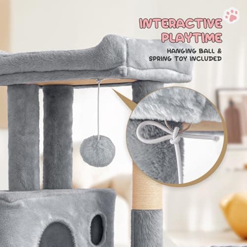 MoNiBloom 36 Inch Cat Tree with Condo & Scratching Post, Light Grey