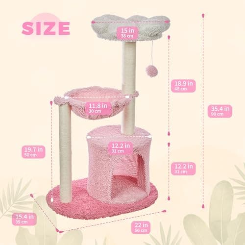 GRANNY SAYS Pink Cat Tree - 35" Indoor Scratching Tower with Hammock & Ball