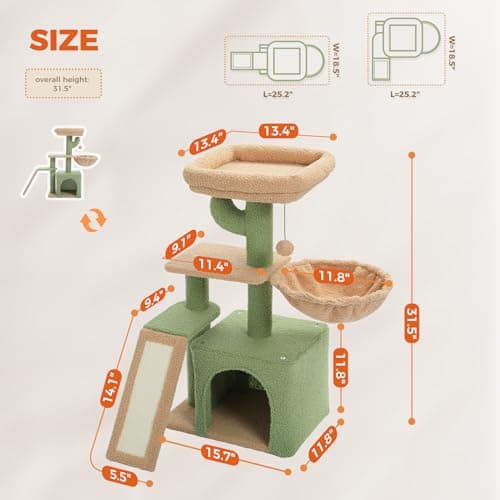 Petepela Green Cactus Cat Tree for Indoor Kittens