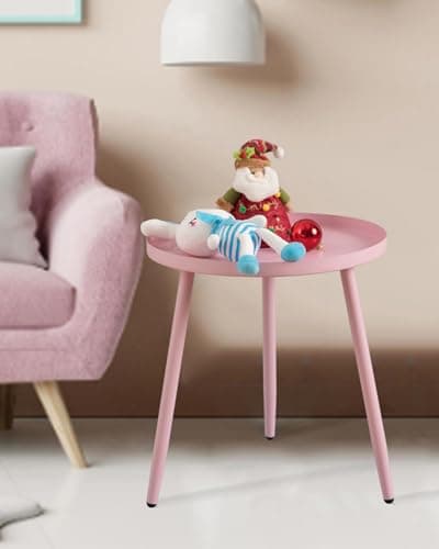AOJEZOR Matte Black 3-Legged End Table for Small Spaces — All Pink