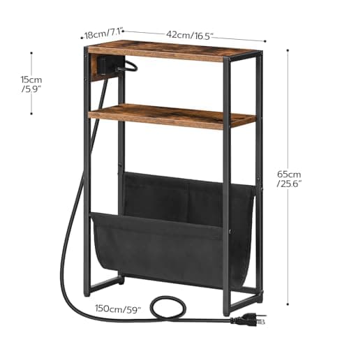 HOOBRO Rustic Brown & Black 3-Tier Charging End Table, BF103UBZ01