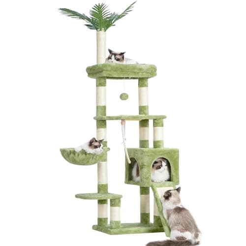 65.4-Inch Cat Tree for Indoor Cats with Plush Furniture and Scratching Posts - Smoky Gray Color (HCT015G) by Heybly — Green