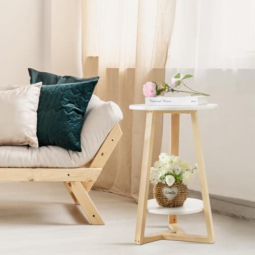 Hadulcet Two-Tier White Side Table for Living Room & More