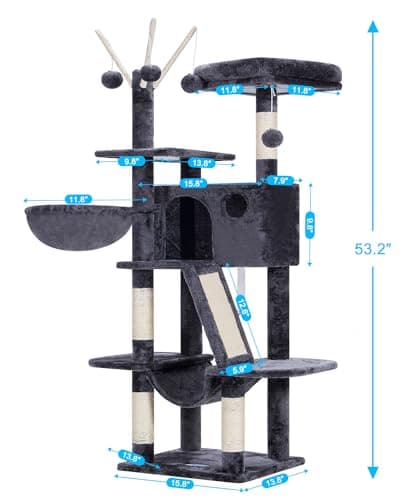 Smoky Gray MPJ019-SG Hey-Brother 53" Cat Tree for Indoor Cats