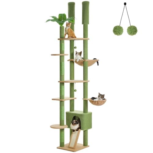 PEQULTI Floor to Ceiling Cat Tree Tower with Condo, Hammock & Scratching Post, Green