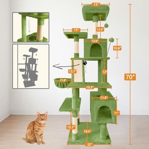 70" Multi-Level Cat Tree Tower with Sisal Scratching Post (Green)