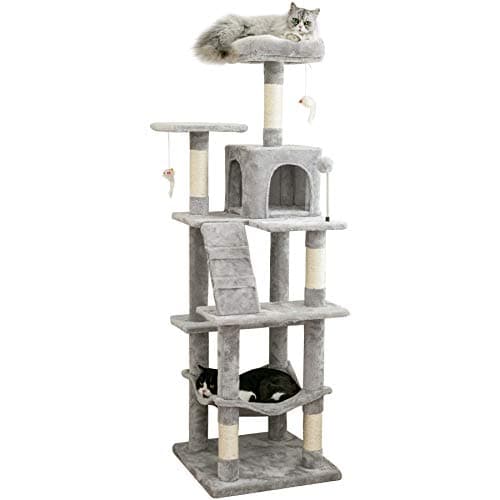 Stable Light Gray MWPO 63.8inch Multi-Level Cat Tree for Large Cats