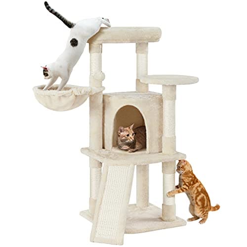 Yaheetech 42in Cat Climbing Tower with Play House & Pink Condo — Beige