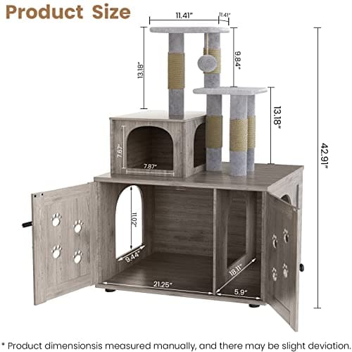 Cat Tree with Litter Box Enclosure and Scratching Post