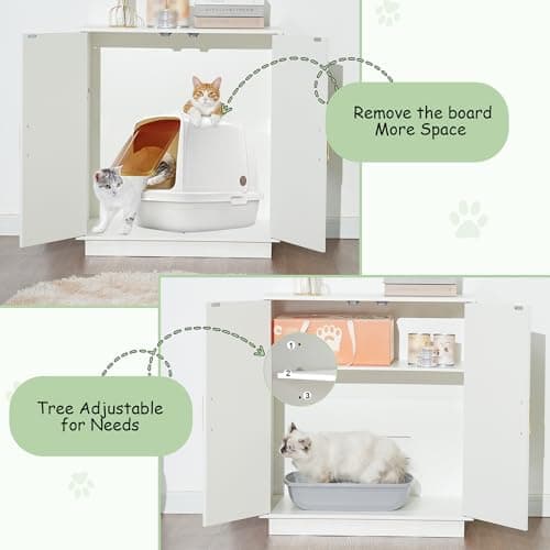 Modern White Cat Litter Box Enclosure with Hidden Storage & Side Table GCLB003WT