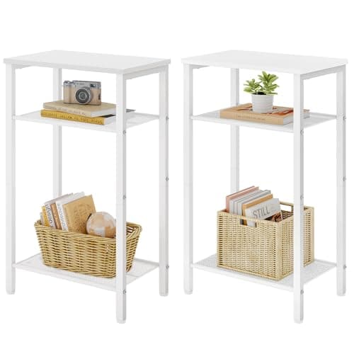 Hoctieon 3-Tier End Table with Storage, White Metal Frame, Living Room & Bedroom — White