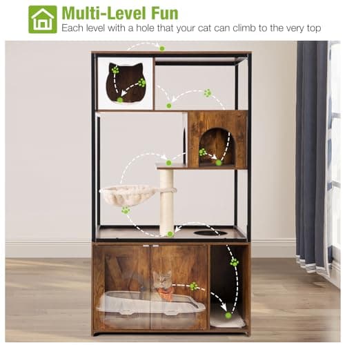 Gutinnie Cat Tree with Hidden Litter Box & Scratching Post, 57.5" Rustic Brown