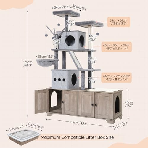 HOOBRO All-in-One Cat Tower with Hidden Litter Box Enclosure, 45.3"x17.7"x68.9"