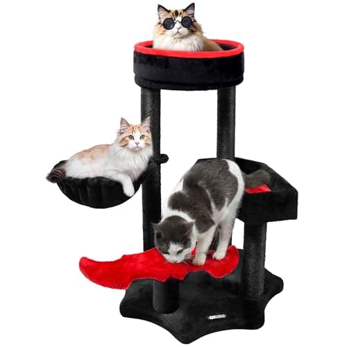 Gothic Black Cat Tower with Sisal Posts & Comfort Basket — 34.2 " H