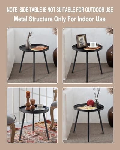 AOJEZOR Matte Black 3-Legged End Table for Small Spaces