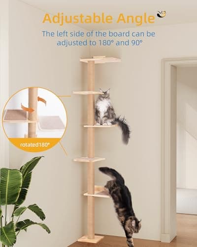 Large Wall Mounted Cat Tree with 5 Mats & Stairs, 80.3inch Tall Scratching Post